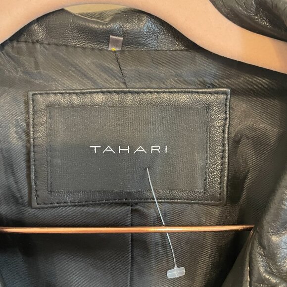 Tahari | Black Lamb Leather Ruffled Leather Jacket XL - Picture 3 of 7